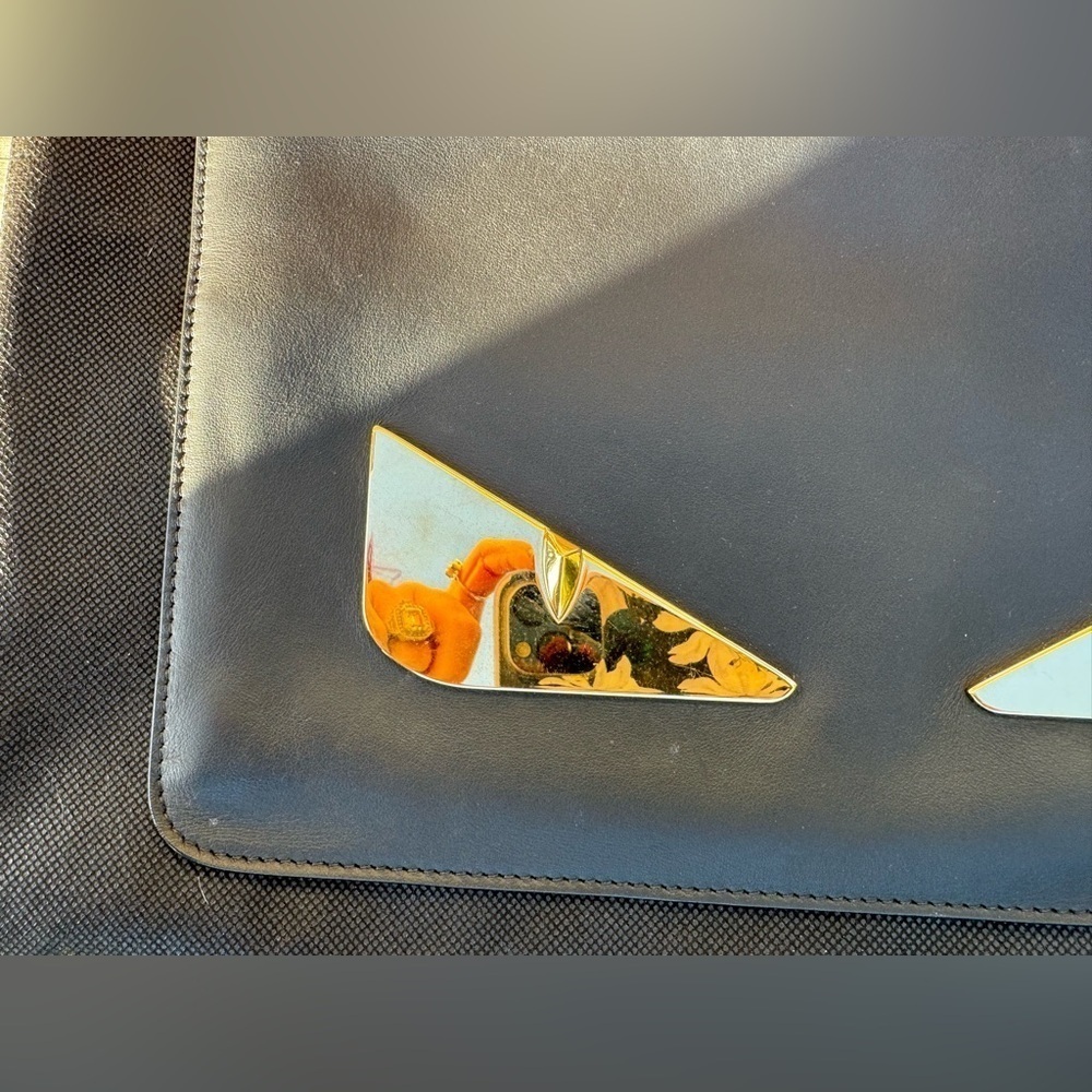 Fendi Monster Clutch Black Leather Gold hardware EUC RARE Collectible - Picture 3 of 11